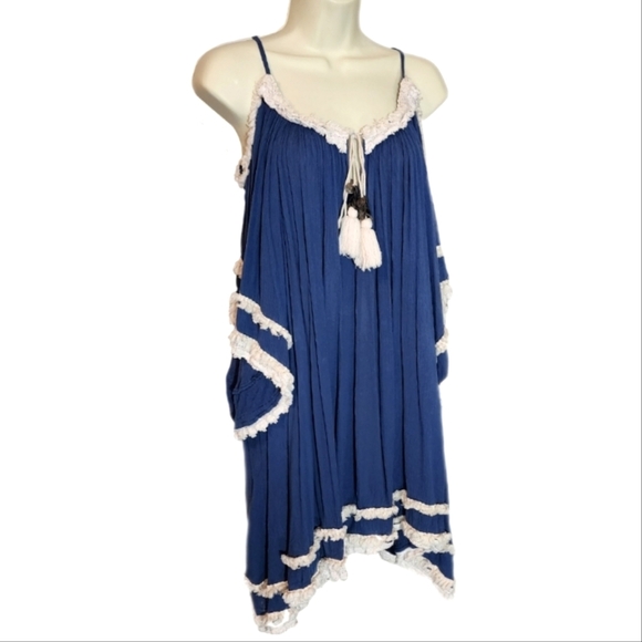 Raga Anthropologie Desert Sand Fringed & Tassled Boho Tunic Dress Navy Size S - Picture 3 of 11